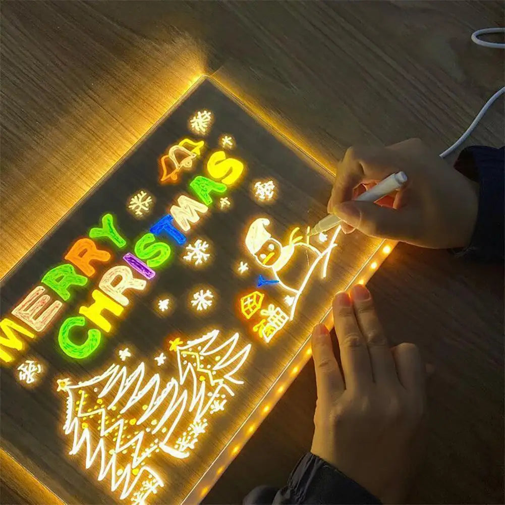 Placa de nota led multicolorida, bloco de desenho, placa de mensagem acrílica iluminada, apagável a seco, placa de escrita para crianças e adultos
