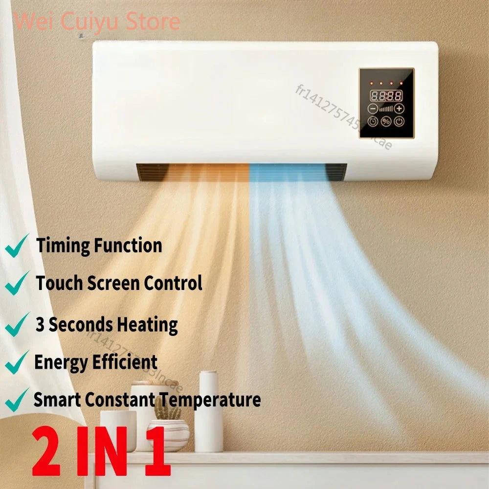 2 em 1 aquecedor 1800W aquecedor elétrico montado na parede com controle da tela de toque da função de temporização